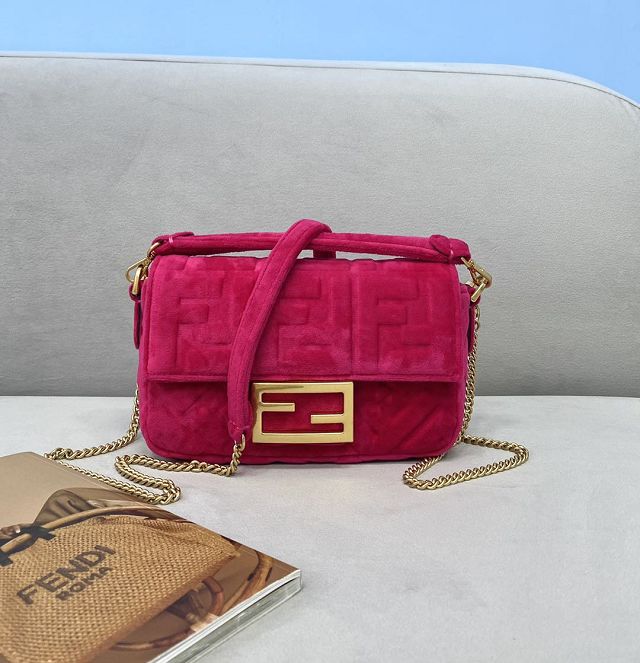 Fendi original velvet mini baguette bag 8BS017 rose red