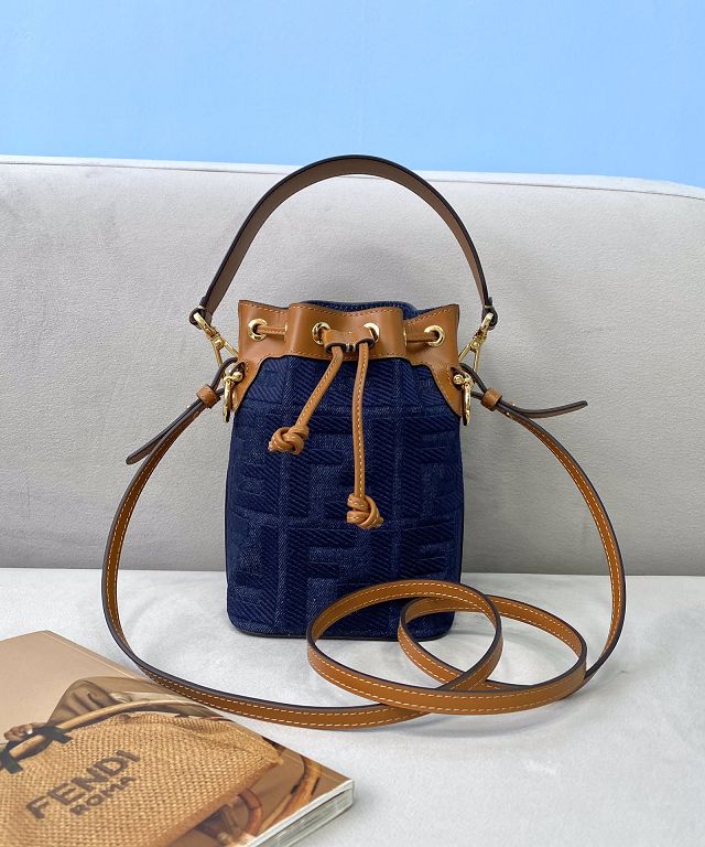 Fendi denim small mon tresor bucket bag 8BS010 blue