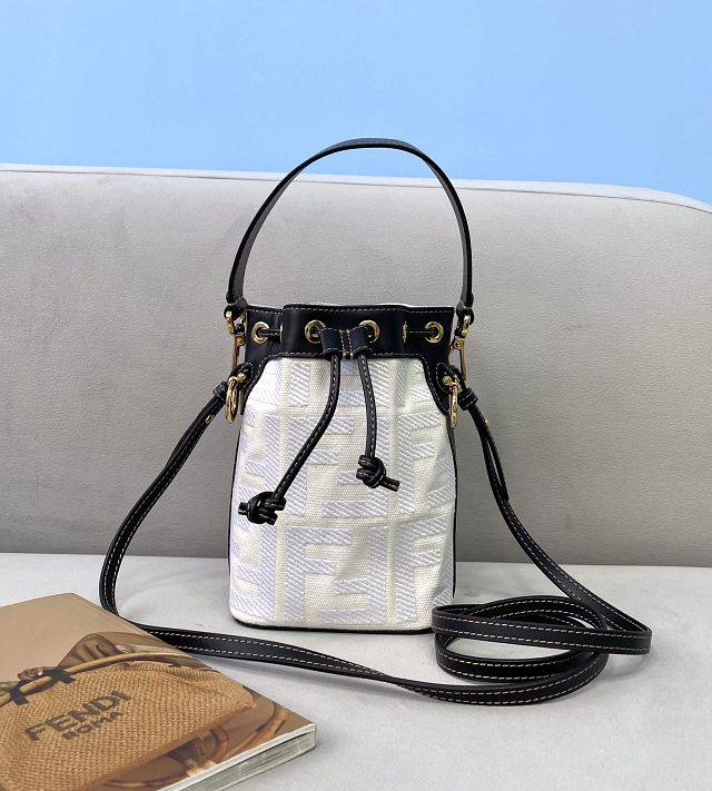 Fendi denim small mon tresor bucket bag 8BS010 white