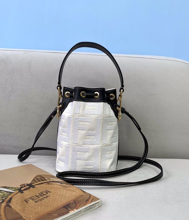 Fendi denim small mon tresor bucket bag 8BS010 white