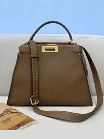 Fendi original grained calfskin medium peekaboo bag 8BN240-4 khaki