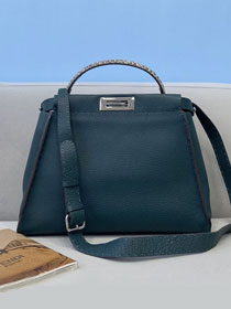 Fendi original grained calfskin medium peekaboo bag 8BN240-3 dark green