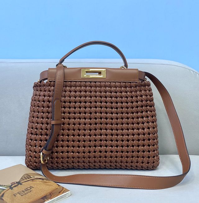 Fendi original lambskin medium peekaboo bag 8BN240 brown