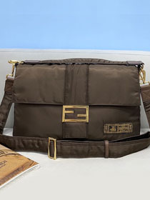 Fendi original nylon maxi baguette bag 8BR805 dark coffee