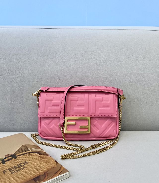 Fendi original lambskin mini baguette bag 8BS017 pink