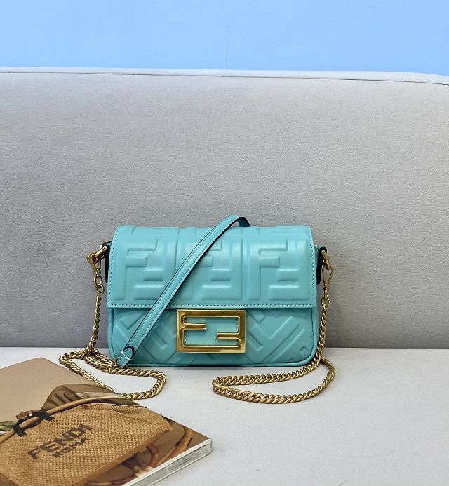 Fendi original lambskin mini baguette bag 8BS017 sky blue