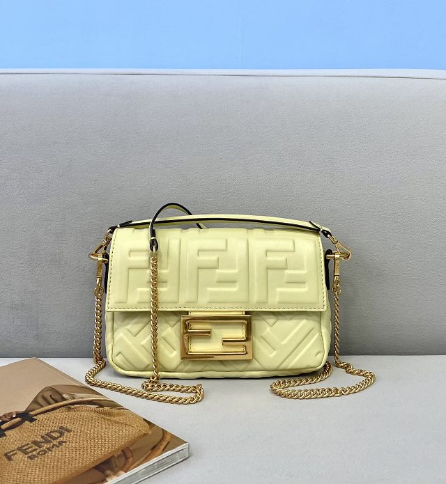 Fendi original lambskin mini baguette bag 8BS017 yellow