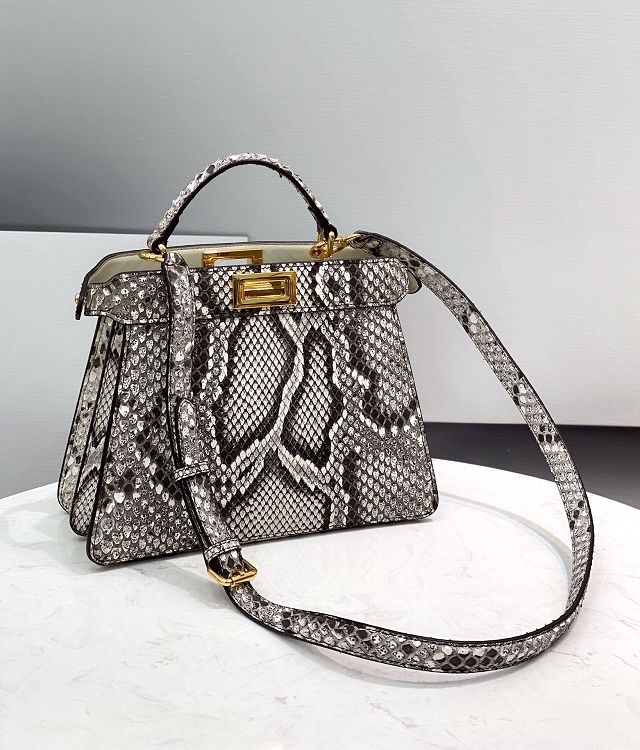 Fendi original python leather small peekaboo ISeeU bag 8BN327 grey