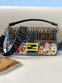 Fendi original canvas medium baguette bag 8BR600 brown&blue