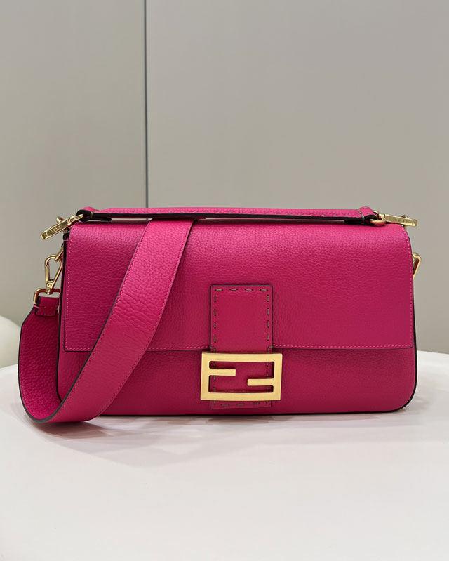 Fendi original grained calfskin large baguette bag 8BR795 rose red