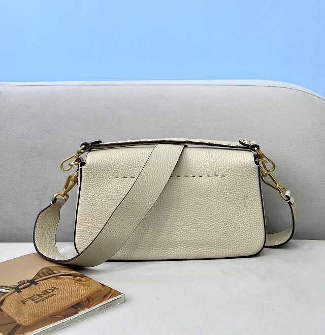 Fendi original grained calfskin large baguette bag 8BR795 white