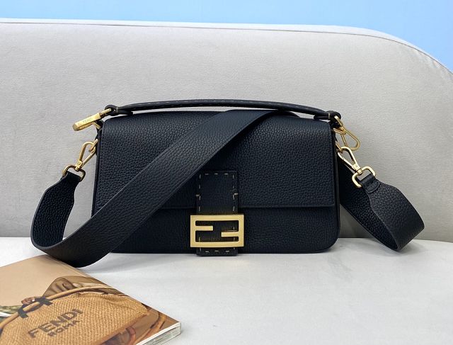 Fendi original grained calfskin medium baguette bag 8BR600 black