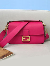 Fendi original grained calfskin medium baguette bag 8BR600 rose red