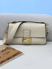 Fendi original grained calfskin medium baguette bag 8BR600 white