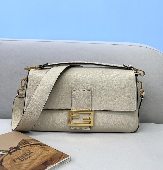 Fendi original grained calfskin medium baguette bag 8BR600 white