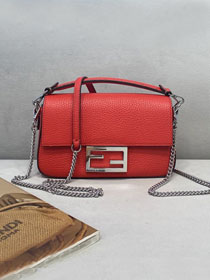 Fendi original grained calfskin mini baguette bag 8BS017 red