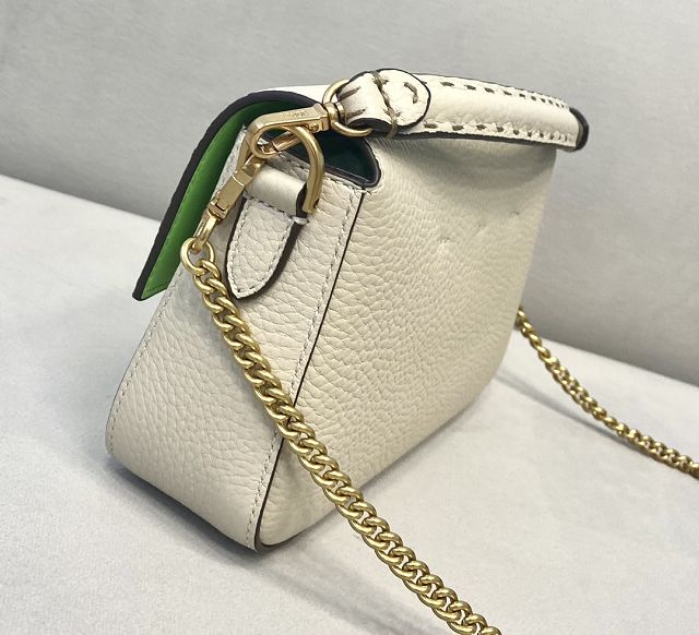 Fendi original grained calfskin mini baguette bag 8BS017 white