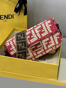 Fendi original i straw medium baguette bag 8BR600 red