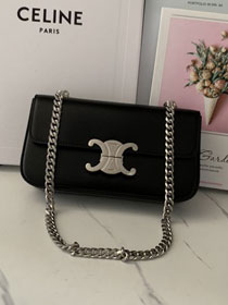 Celine original calfskin triomphe chain shoulder bag 197993 black