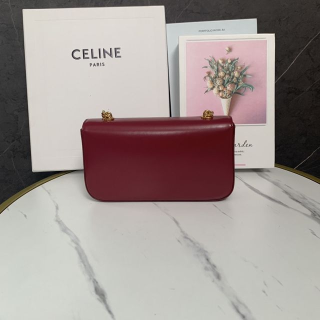 Celine original calfskin triomphe chain shoulder bag 197993 carmin