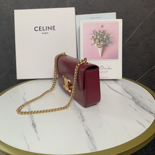 Celine original calfskin triomphe chain shoulder bag 197993 carmin