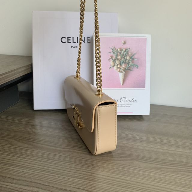 Celine original calfskin triomphe chain shoulder bag 197993 safari