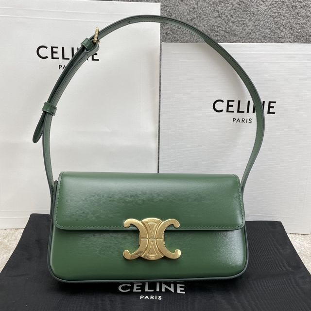 Celine original calfskin triomphe shoulder bag 194143 green