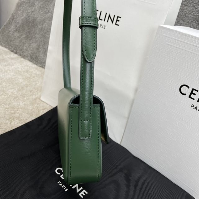 Celine original calfskin triomphe shoulder bag 194143 green