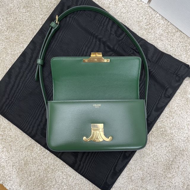 Celine original calfskin triomphe shoulder bag 194143 green