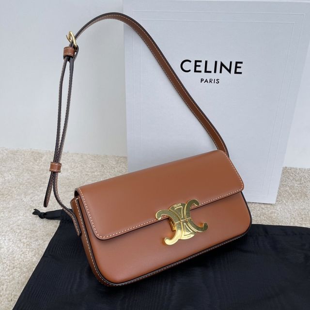 Celine original calfskin triomphe shoulder bag 194143 tan