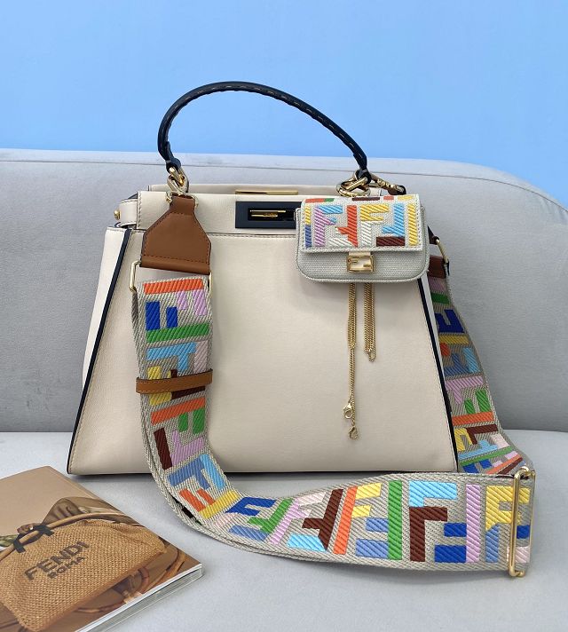 Fendi original calfskin medium peekaboo bag 8BN240 white