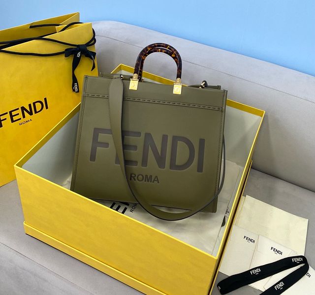 Fendi original calfskin medium sunshine shopper bag 8BH386 green