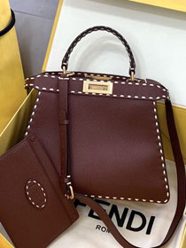 Fendi original grained calfskin medium peekaboo ISeeU bag 8BN321 dark brown