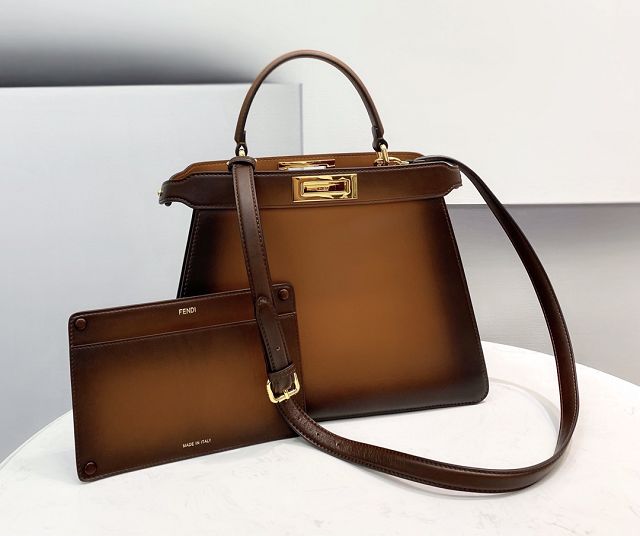 Fendi original calfskin medium peekaboo ISeeU bag 8BN321-2 brown