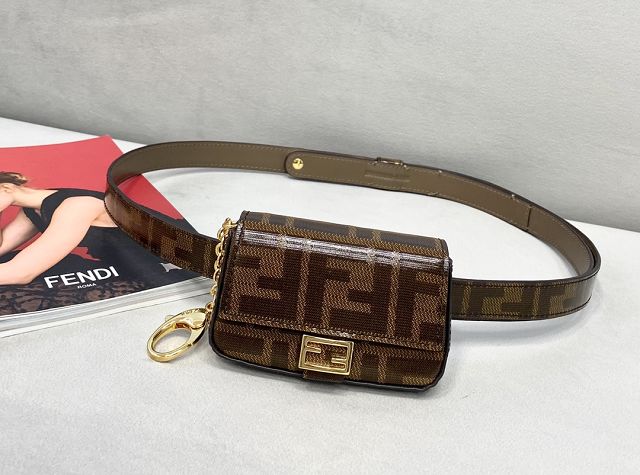 Fendi original canvas nano baguette charm 7AR844 brown