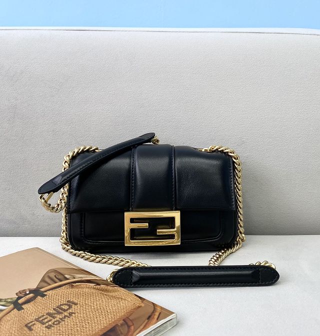 Fendi original lambskin mini baguette chain bag 8BS045 black	