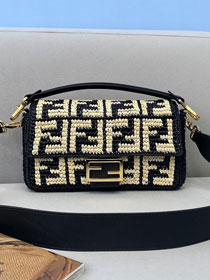 Fendi original raffia medium baguette bag 8BR600 black