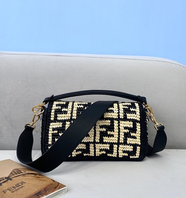 Fendi original raffia medium baguette bag 8BR600 black