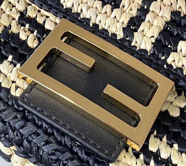 Fendi original raffia medium baguette bag 8BR600 black