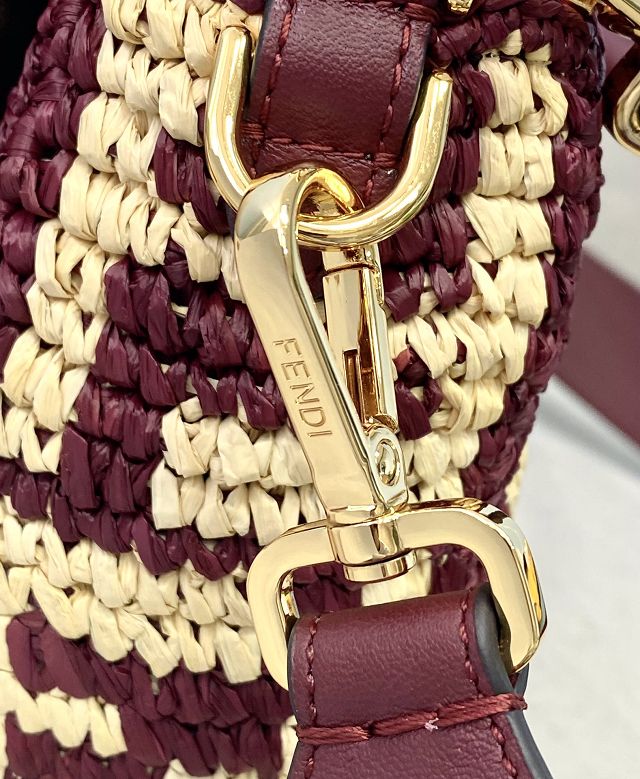 Fendi original raffia medium baguette bag 8BR600 bordeaux