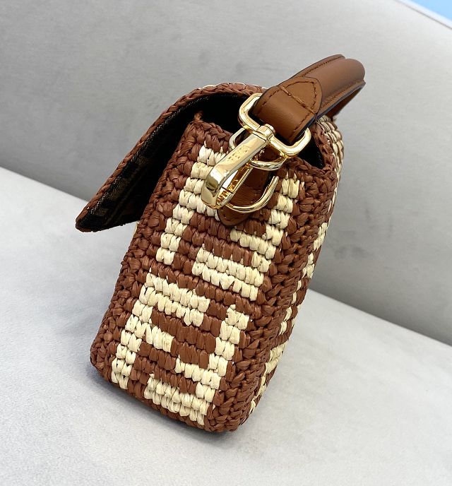 Fendi original raffia medium baguette bag 8BR600 brown