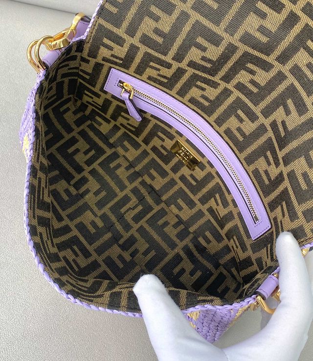 Fendi original raffia medium baguette bag 8BR600 purple