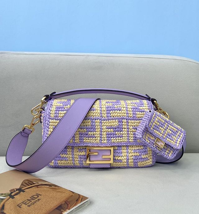 Fendi original raffia medium baguette bag 8BR600 purple