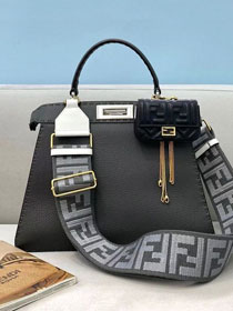 Fendi original grained calfskin medium peekaboo ISeeU bag 8BN321 dark grey