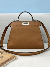 Fendi original grained calfskin small peekaboo ISeeU bag 8BN327 brown