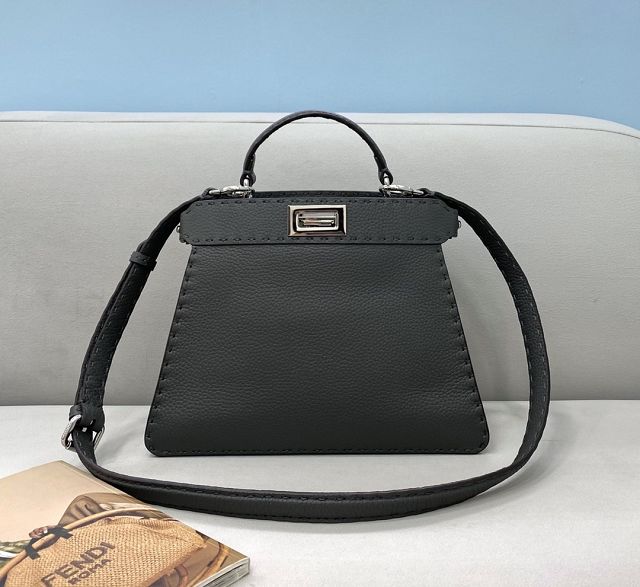 Fendi original grained calfskin small peekaboo ISeeU bag 8BN327 dark grey