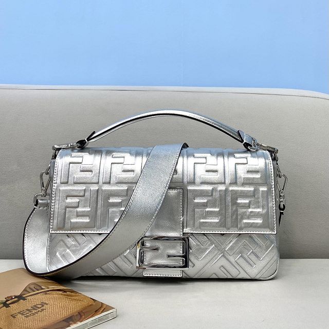 Fendi original lambskin large baguette bag 8BR795 silver