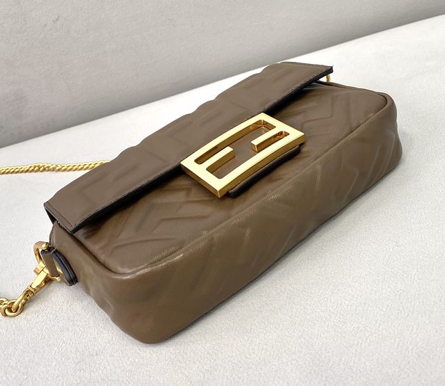 Fendi original lambskin mini baguette bag 8BS017 dark coffee