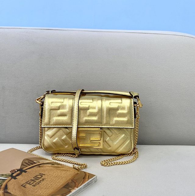 Fendi original lambskin mini baguette bag 8BS017 gold