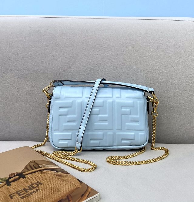 Fendi original lambskin mini baguette bag 8BS017 light blue